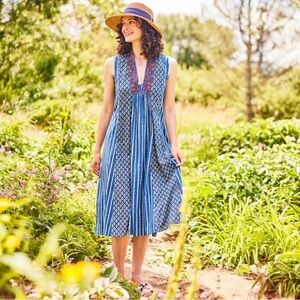 April Cornell Dress Small Blue Boho Prairie Midi Sleeveless Cottagecore Floral
